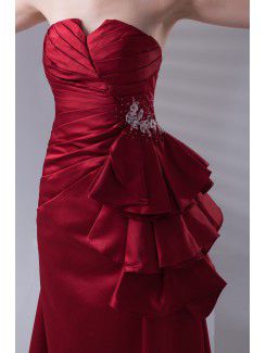 Satin Strapless A-line Floor Length Embroidered Prom Dress