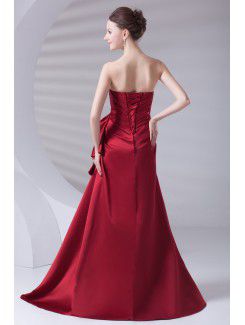 Satin Strapless A-line Floor Length Embroidered Prom Dress