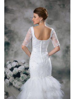 Net and Lace Square Floor Length Mermaid Half-Sleeves Wedding Dress