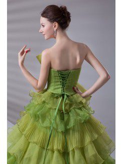 Organza Strapless A-line Sweep Train Bow Prom Dress