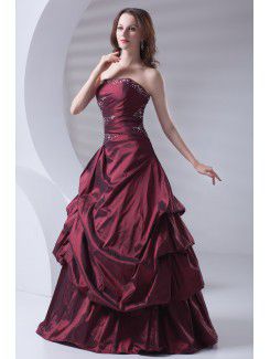 Taffeta Strapless A-line Floor Length Embroidered Prom Dress