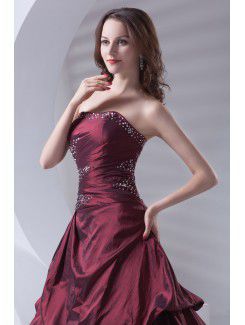 Taffeta Strapless A-line Floor Length Embroidered Prom Dress