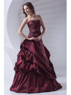 Taffeta Strapless A-line Floor Length Embroidered Prom Dress