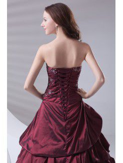 Taffeta Strapless A-line Floor Length Embroidered Prom Dress