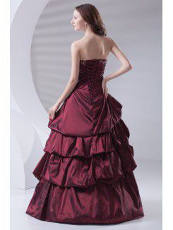 Taffeta Strapless A-line Floor Length Embroidered Prom Dress