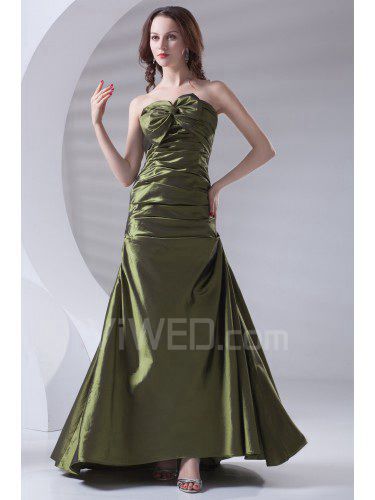 Taffeta Strapless A-line Floor Length Directionally Ruched Prom Dress