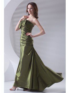 Taffeta Strapless A-line Floor Length Directionally Ruched Prom Dress