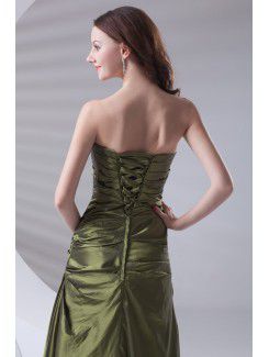 Taffeta Strapless A-line Floor Length Directionally Ruched Prom Dress