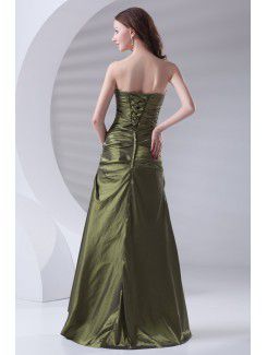 Taffeta Strapless A-line Floor Length Directionally Ruched Prom Dress