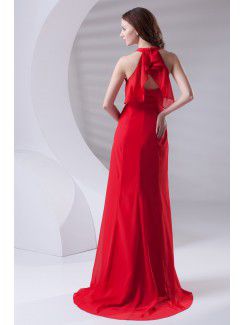 Chiffon V-Neckline Column Sweep Train Prom Dress