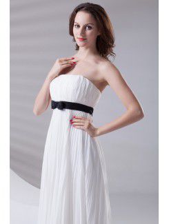 Chiffon Strapless Column Floor Length Sash Prom Dress