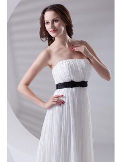 Chiffon Strapless Column Floor Length Sash Prom Dress