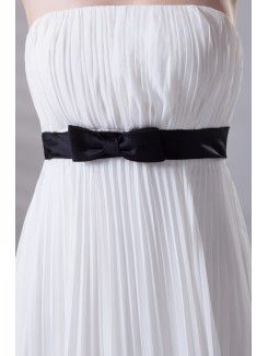 Chiffon Strapless Column Floor Length Sash Prom Dress