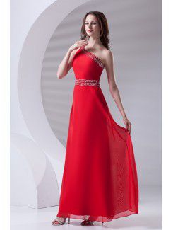 Chiffon Asymmetrical A-line Floor Length Sequins Prom Dress