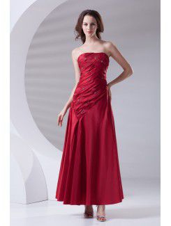 Taffeta Strapless A-line Ankle-Length Crisscross Ruched Prom Dress