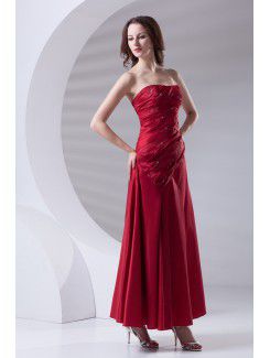 Taffeta Strapless A-line Ankle-Length Crisscross Ruched Prom Dress