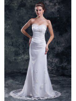 Net Sweetheart Sweep Train Sheath Embroidered Wedding Dress