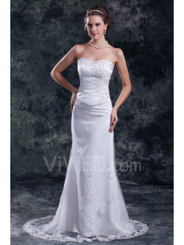 Net Sweetheart Sweep Train Sheath Embroidered Wedding Dress