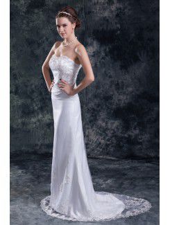 Net Sweetheart Sweep Train Sheath Embroidered Wedding Dress