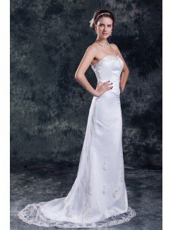 Net Sweetheart Sweep Train Sheath Embroidered Wedding Dress