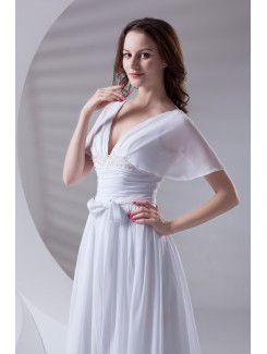 Chiffon V-Neckline Corset Sweep Train Short Sleeves Prom Dress