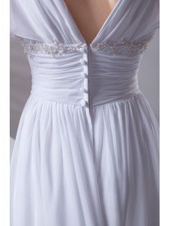 Chiffon V-Neckline Corset Sweep Train Short Sleeves Prom Dress