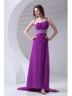 Chiffon One-Shoulder A-line Sweep Train Sequins Prom Dress