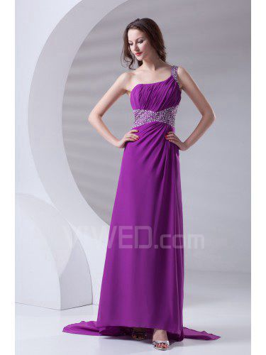 Chiffon One-Shoulder A-line Sweep Train Sequins Prom Dress