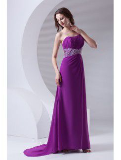 Chiffon One-Shoulder A-line Sweep Train Sequins Prom Dress