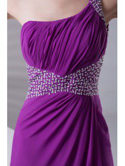 Chiffon One-Shoulder A-line Sweep Train Sequins Prom Dress