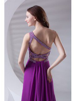 Chiffon One-Shoulder A-line Sweep Train Sequins Prom Dress