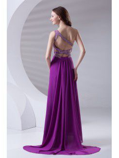 Chiffon One-Shoulder A-line Sweep Train Sequins Prom Dress