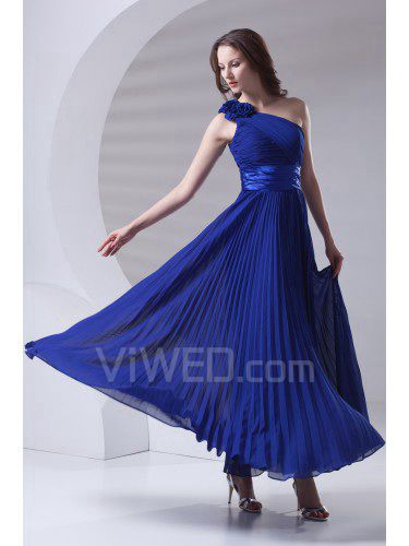 Chiffon Asymmetrical Corset Ankle-Length Hand-made Flowers Prom Dress