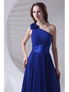 Chiffon Asymmetrical Corset Ankle-Length Hand-made Flowers Prom Dress