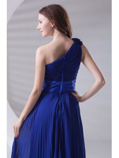 Chiffon Asymmetrical Corset Ankle-Length Hand-made Flowers Prom Dress