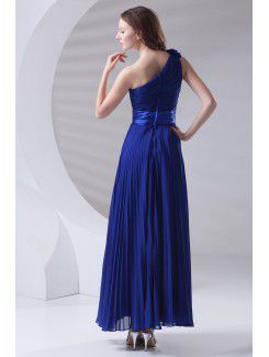 Chiffon Asymmetrical Corset Ankle-Length Hand-made Flowers Prom Dress