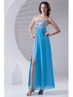 Chiffon strapless kolom vloer lengte galajurk