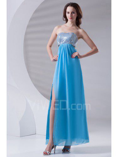 Piso columna de longitud gasa vestido strapless prom