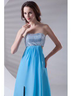 Chiffon Strapless Column Floor Length Prom Dress