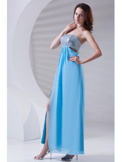 Chiffon Strapless Column Floor Length Prom Dress