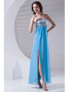 Chiffon Strapless Column Floor Length Prom Dress