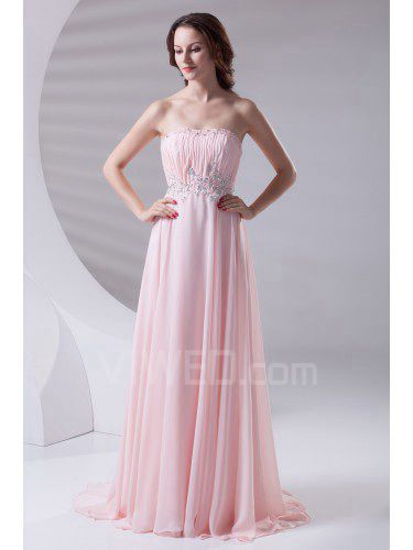 Chiffon strapless kolom sweep trein pailletten galajurk