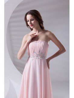 Chiffon Strapless Column Sweep Train Sequins Prom Dress