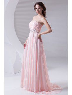 Chiffon Strapless Column Sweep Train Sequins Prom Dress