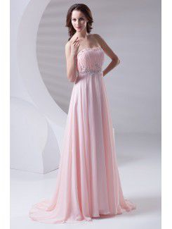 Chiffon Strapless Column Sweep Train Sequins Prom Dress