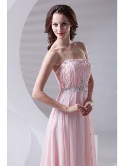 Chiffon Strapless Column Sweep Train Sequins Prom Dress