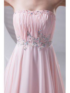 Chiffon Strapless Column Sweep Train Sequins Prom Dress