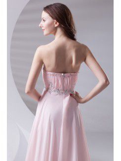 Chiffon Strapless Column Sweep Train Sequins Prom Dress