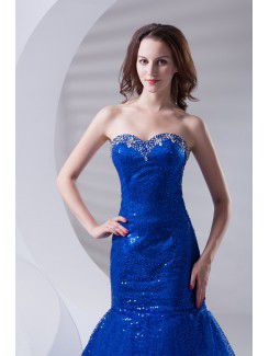 Lace Sweetheart Mermaid Sweep Train Sequins Prom Dress