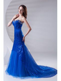 Lace Sweetheart Mermaid Sweep Train Sequins Prom Dress